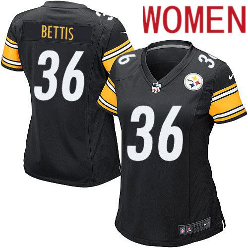 Women Pittsburgh Steelers #36 Jerome Bettis Nike Black Game Player NFL Jersey->women nfl jersey->Women Jersey